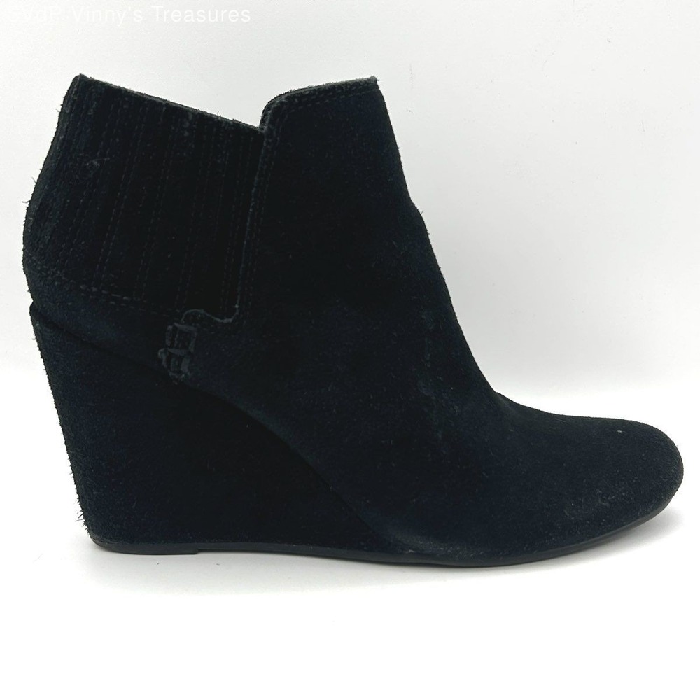 Dolce Vita Gwynn Black Suede Wedge Ankle Booties Women's Size 8.5